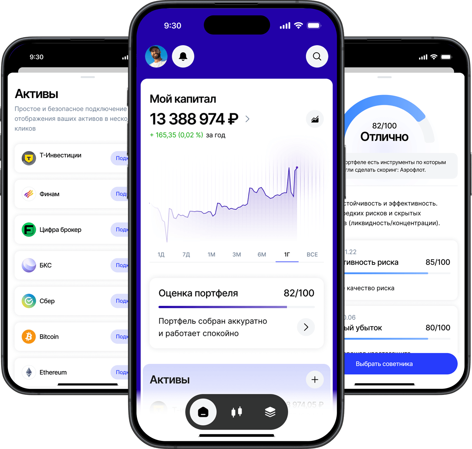 Экраны OneInvest с анализом инвестиционного портфеля